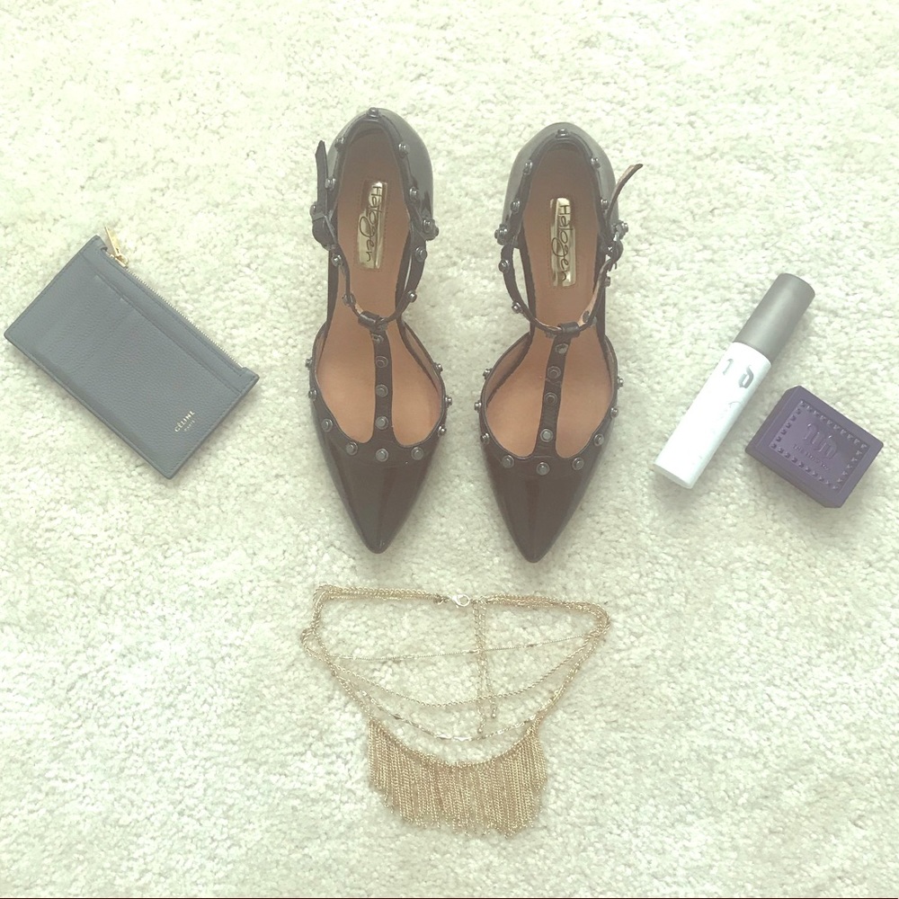 Halogen Martine Studded T-Strap Heels Black 5.5